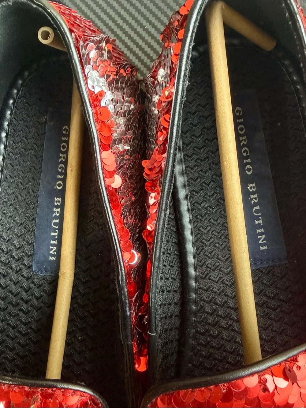 Giorgio Brutini Red Sequin Loafers Men’s 11M w/Matching Bow Tie & Suspenders Set